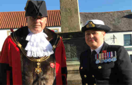 The Mayor with Lieutenant Kirkcaldy RN.on Remembrance Day in Wells.
